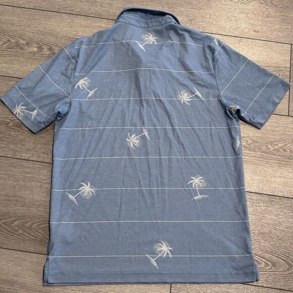 Travis Mathew Golf Polo Shirt Mens Medium Beach Palm Tree Pattern Preppy Blue - Picture 6 of 6
